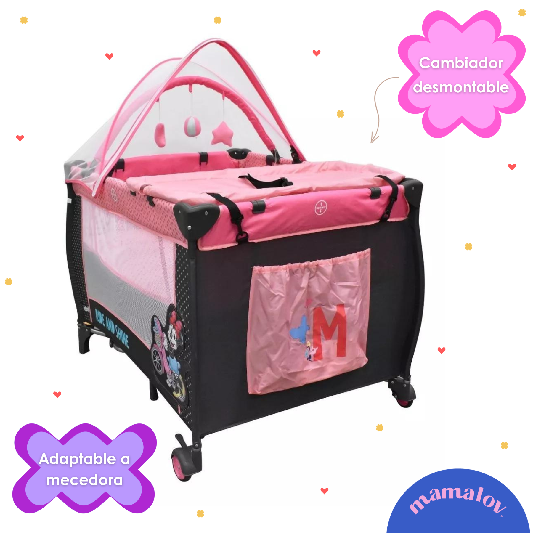 Plastimyr - Cuna de viaje Geo Disney Baby Minnie en rosa