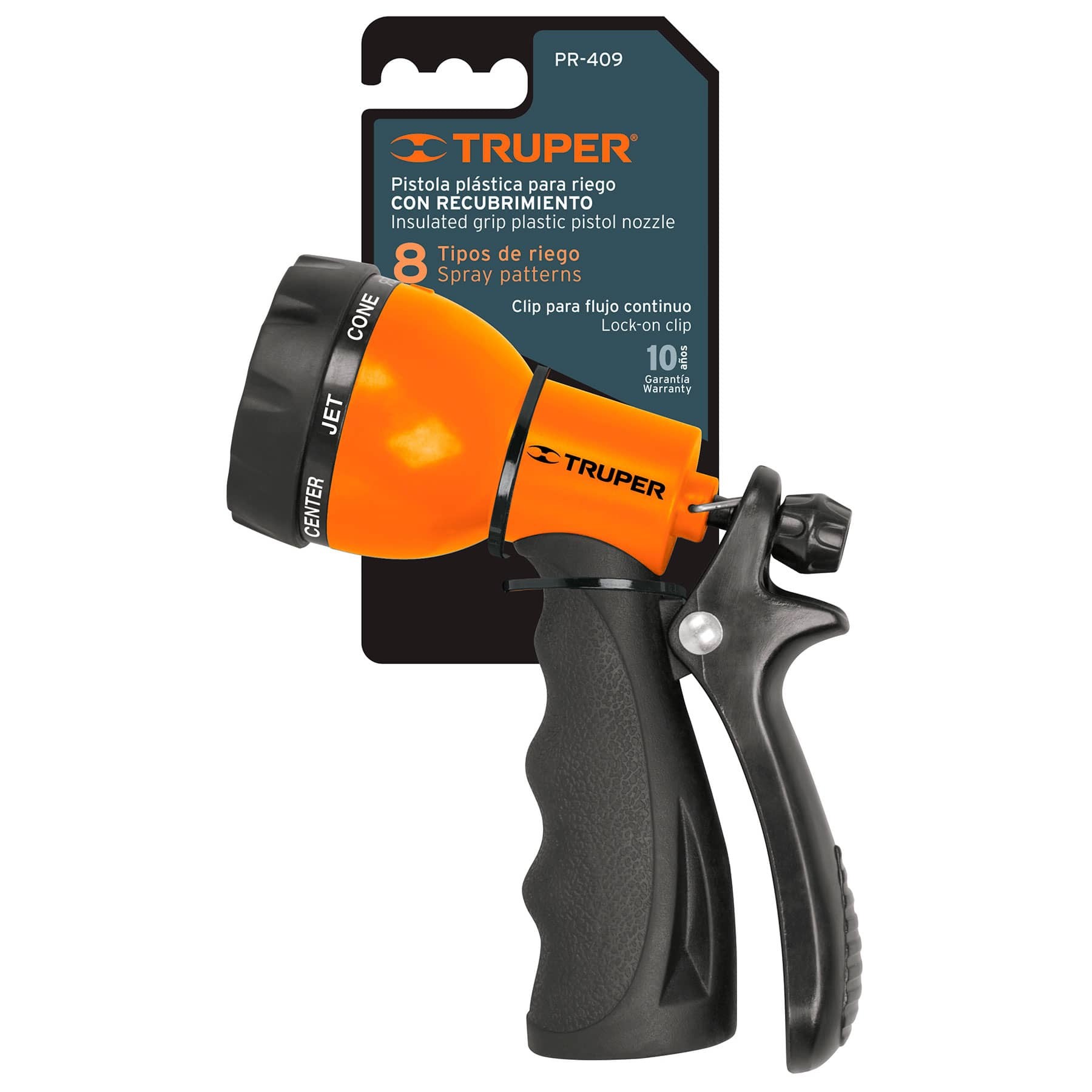 PISTOLA PARA RIEGO DE 8 FUNCIONES PLÁSTICA CON RECUBRIMIENTO TRUPER 18482