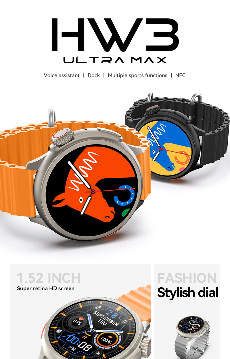 Funda redonda táctil NFC de pago para reloj inteligente masculino,  impermeable, color negro