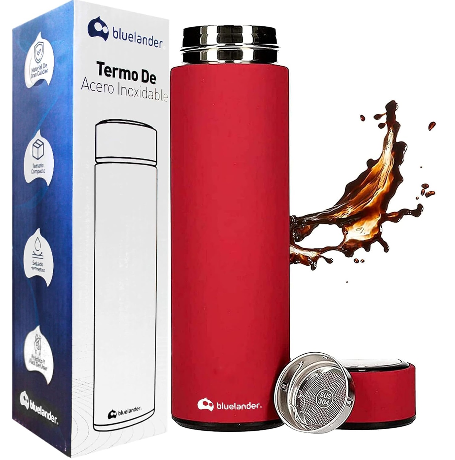 Termo Acero Inoxidable 500 Ml Diseño Elegante Hermético Color Rojo