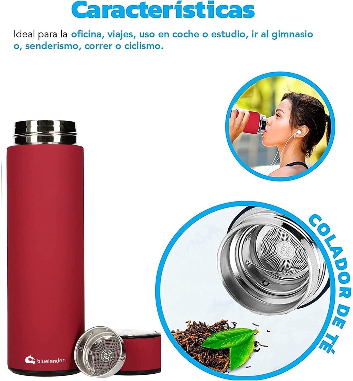 Termo Acero Inoxidable 500 Ml Diseño Elegante Hermético Color Rojo