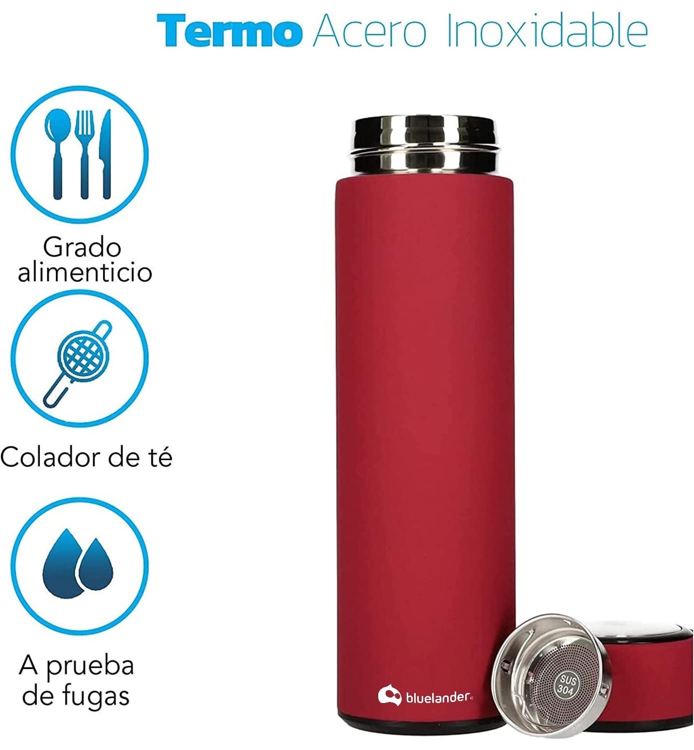 Termo Acero Inoxidable 500 Ml Diseño Elegante Hermético Color Rojo