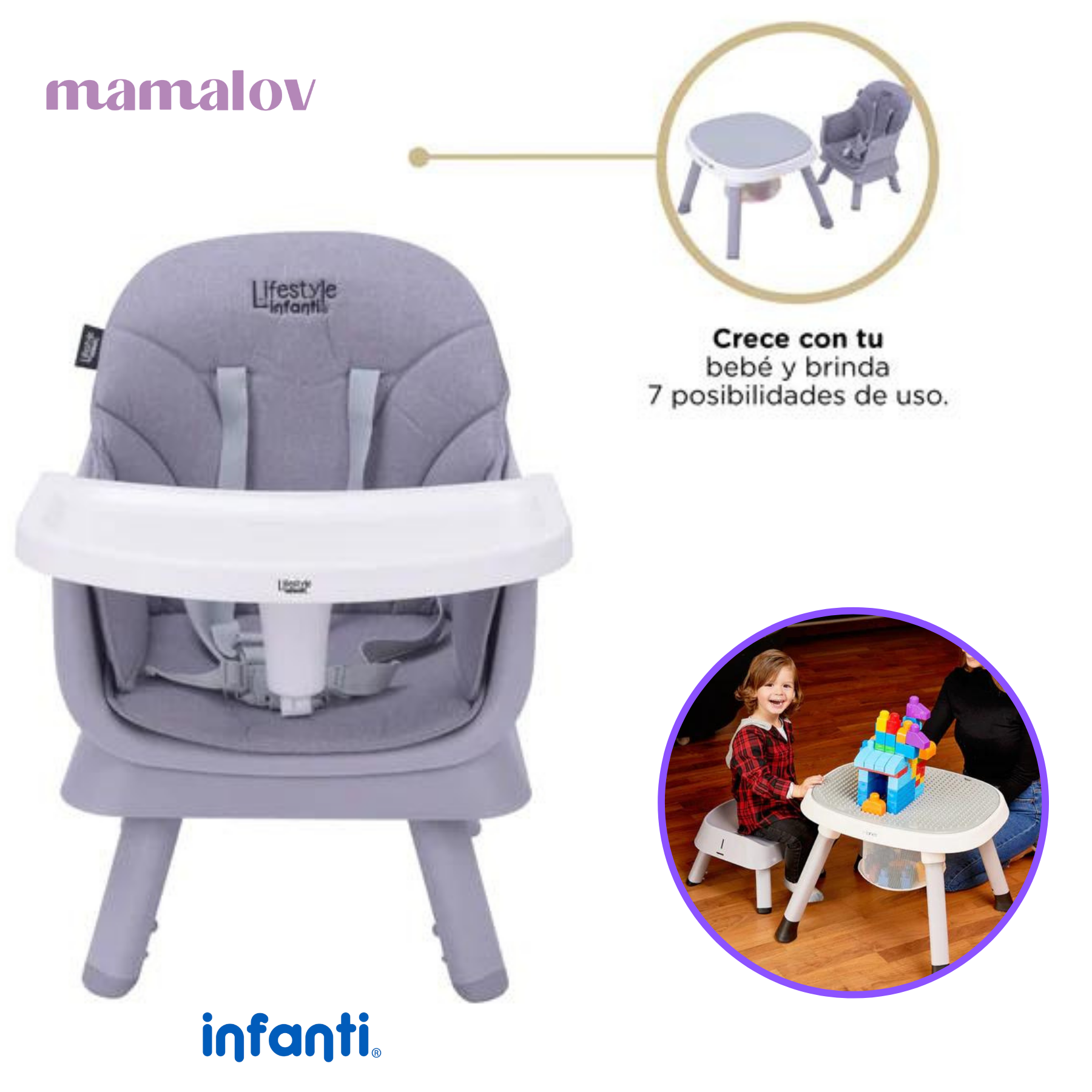 Silla Alta Para Bebé 7 En 1 Manes Lifestyle By Infanti Gris