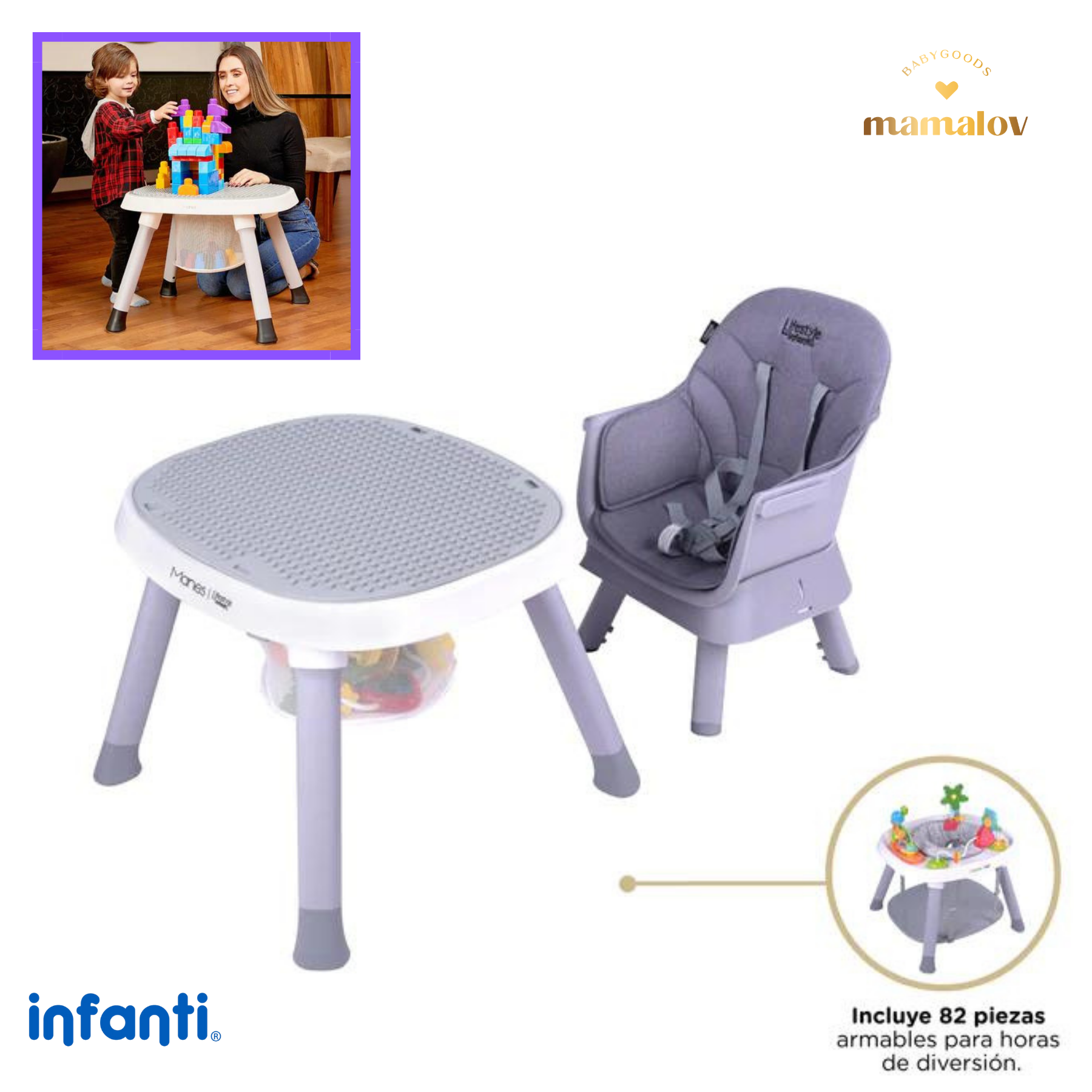 Silla Alta Para Bebé 7 En 1 Manes Lifestyle By Infanti Gris
