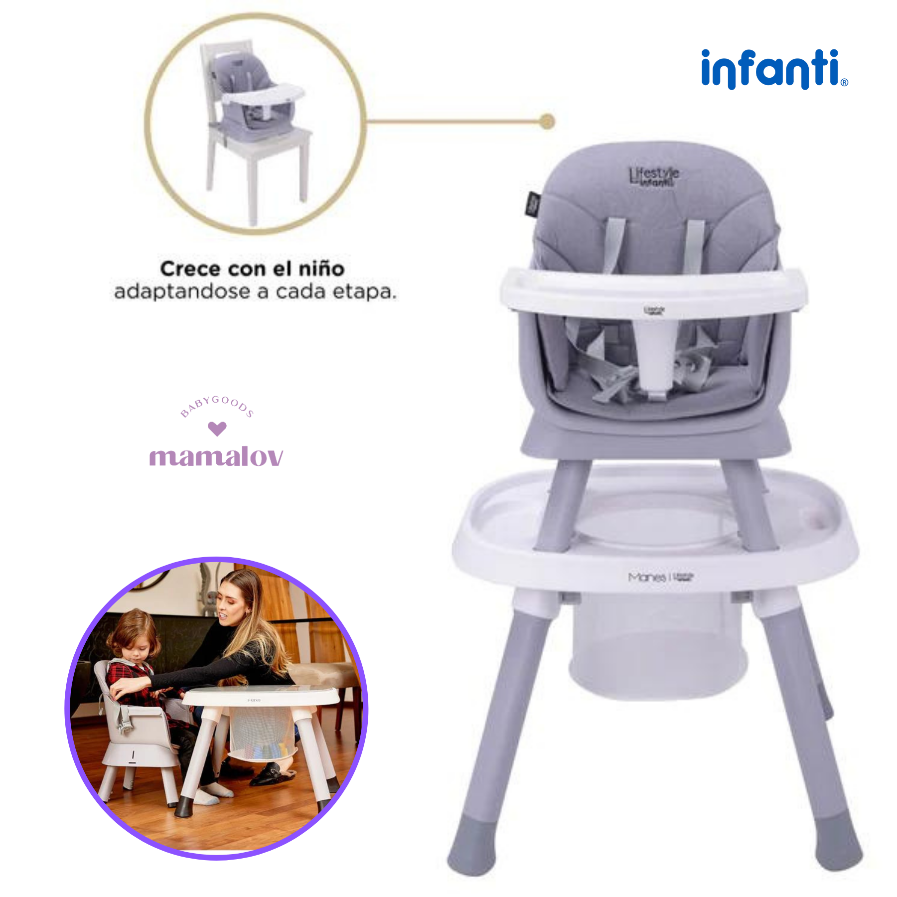 Silla Alta Para Bebé 7 En 1 Manes Lifestyle By Infanti Gris
