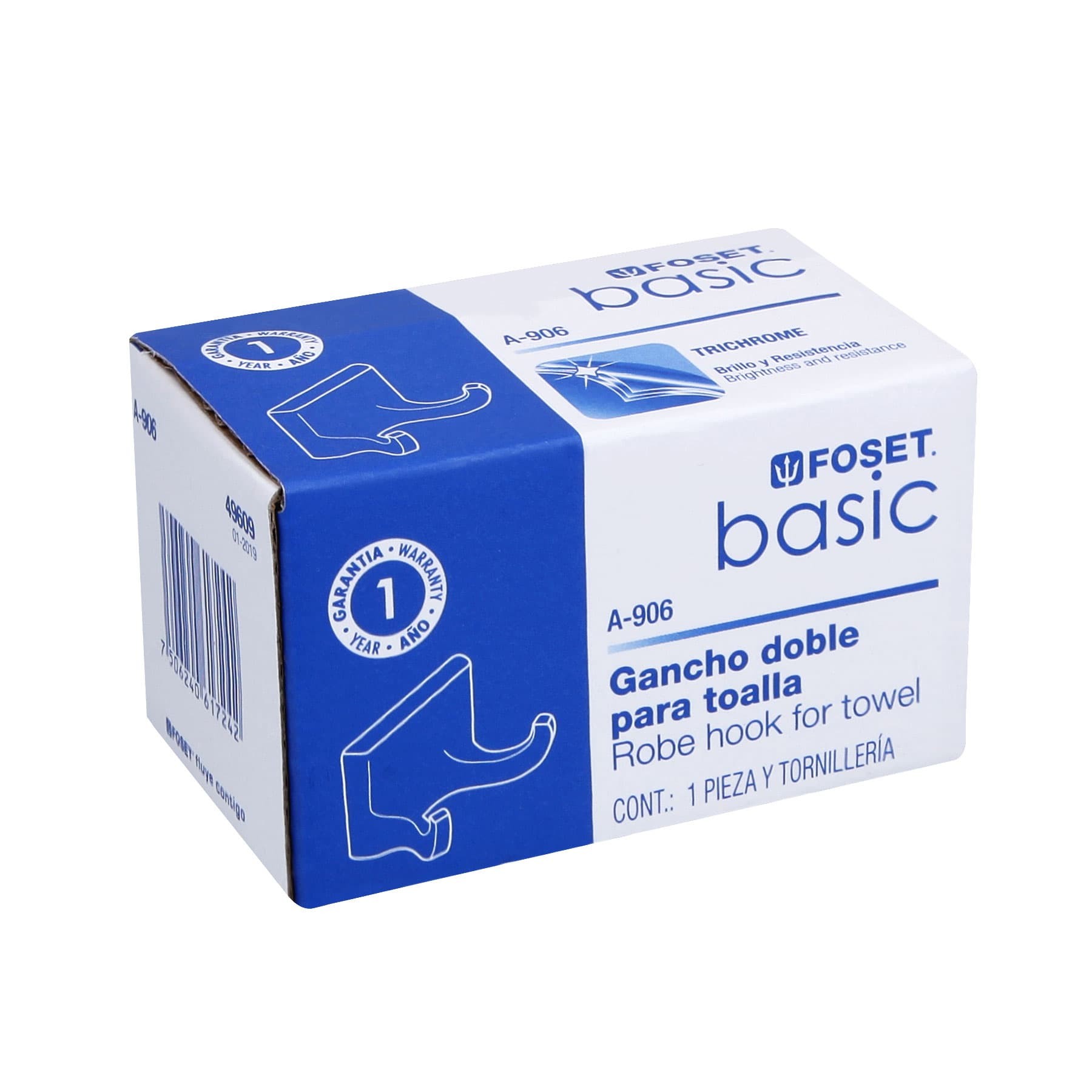 GANCHO DOBLE METÁLICO PARA TOALLAS, FOSET 49609