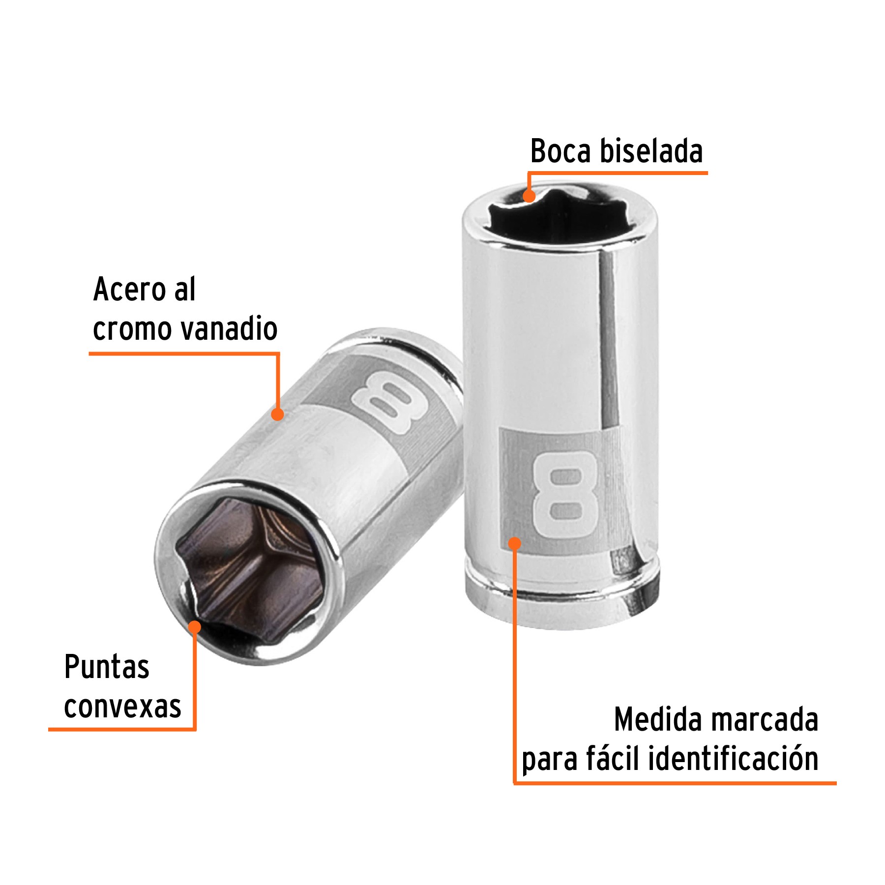 DADO DE 8 MM, 6 PUNTAS, CUADRO 1/4", TRUPER 13170