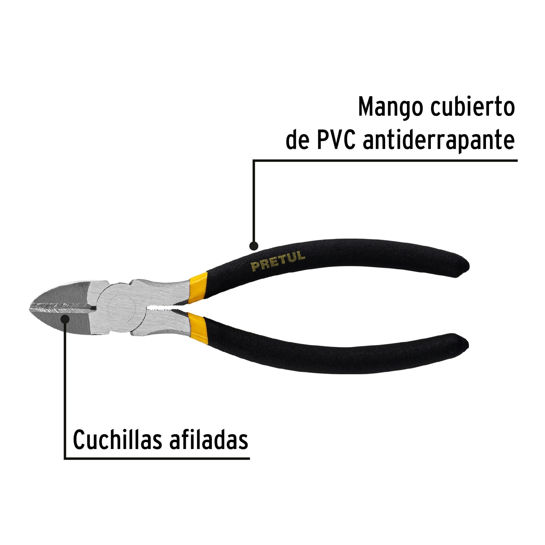 PINZA DE CORTE DIAGONAL 7" MANGO DE PVC, PRETUL 22637