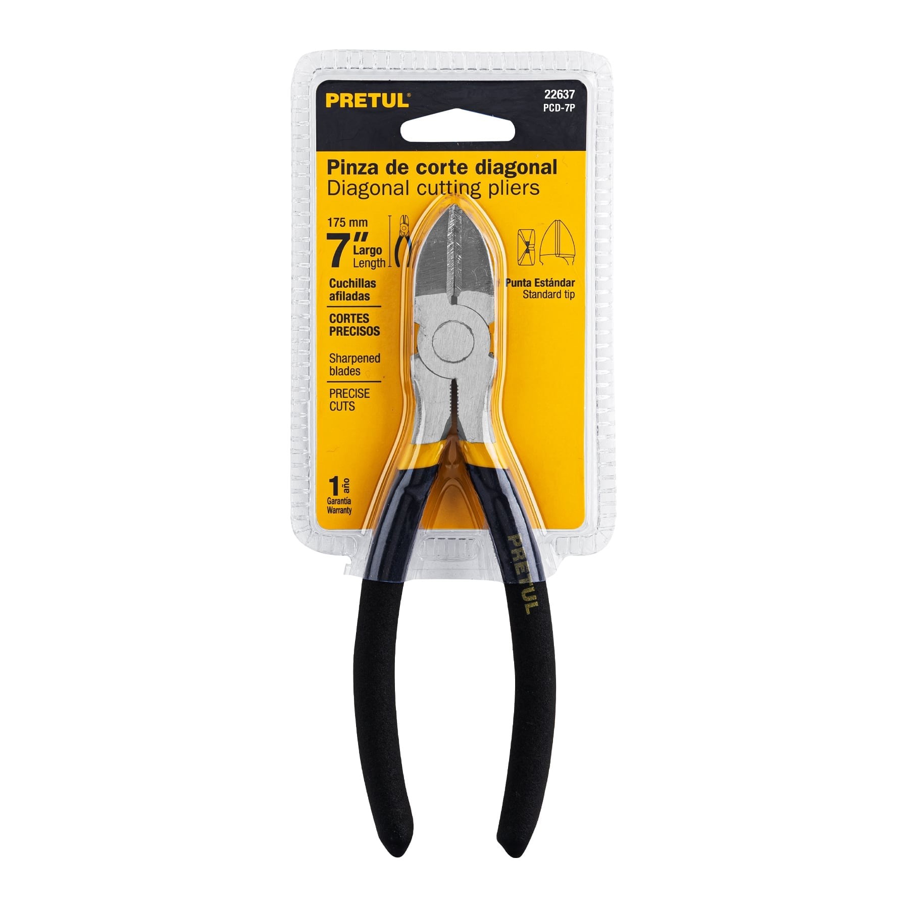 PINZA DE CORTE DIAGONAL 7" MANGO DE PVC, PRETUL 22637