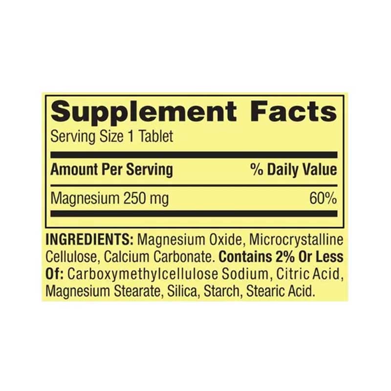 Magnesio 250mg Spring Valley 250 tabletas Magnesium