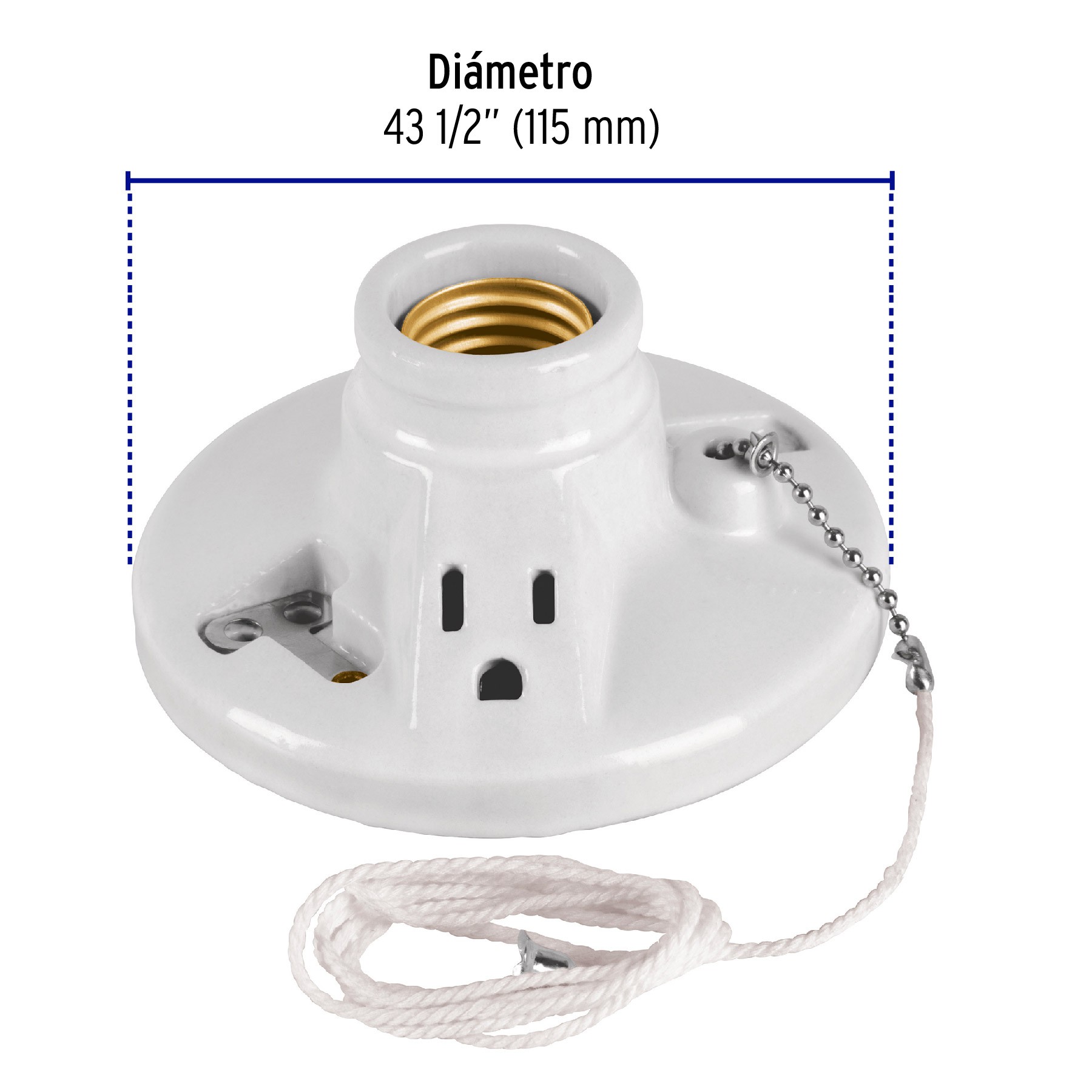 PORTALÁMPARA DE PORCELANA, CON LADRÓN Y CADENA, VOLTECK 46526