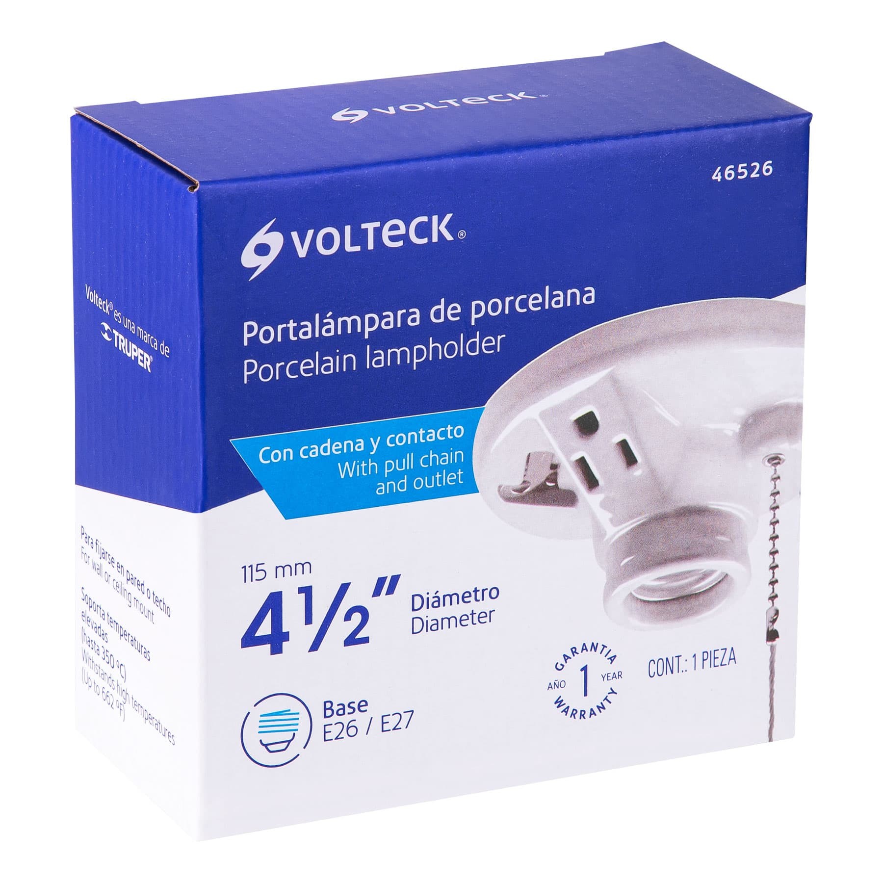 PORTALÁMPARA DE PORCELANA, CON LADRÓN Y CADENA, VOLTECK 46526