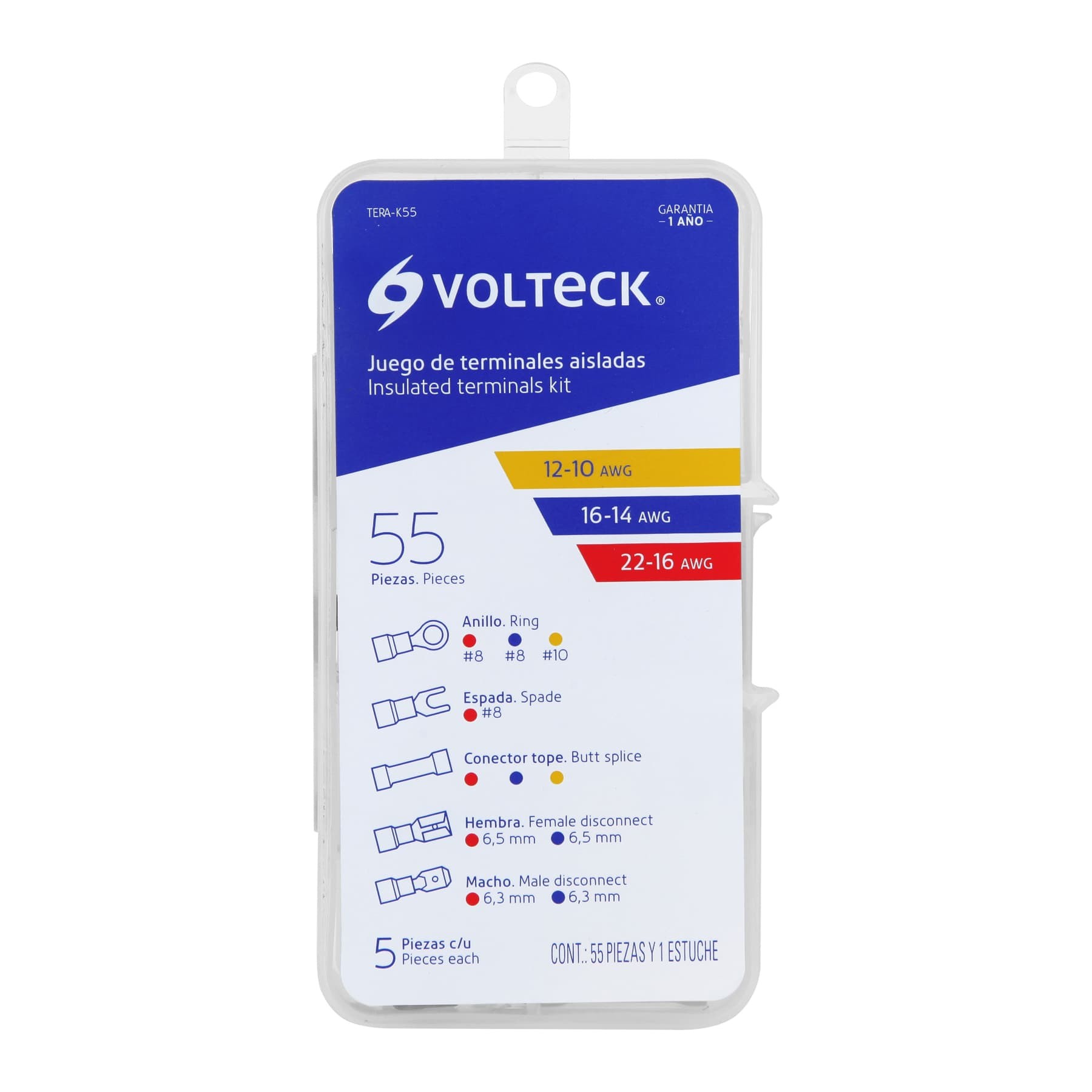 JUEGO DE 55 TERMINALES AISLADAS PARA CABLE, VOLTECK 48142