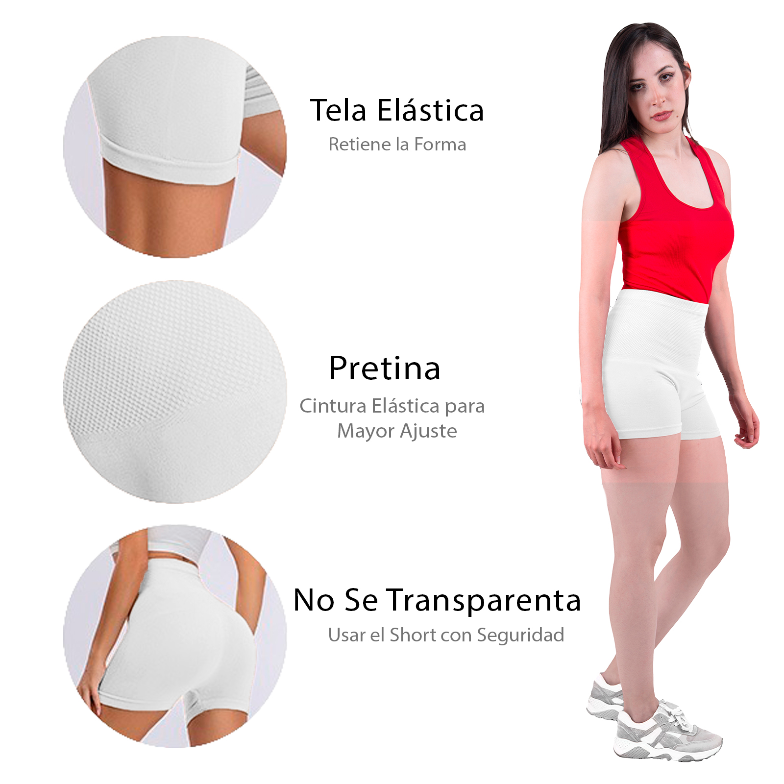 Short Licra Mujer, Blanco, Cintura Alta, Unitalla, Deportivo, Dama, Atlético, Boxer, Entrenamiento, Pantalones Cortos, Biker.