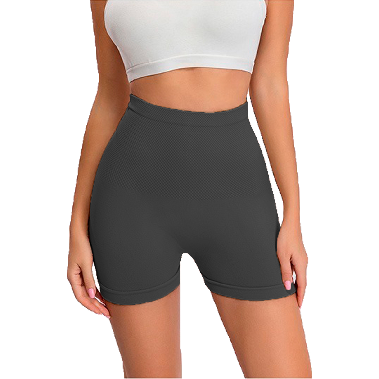 Short Licra Gris Cintura Alta, Unitalla Deportivo, Mujer Dama, Atlético, Boxer, Pantalones Cortos, Entrenamiento, Uso Diario