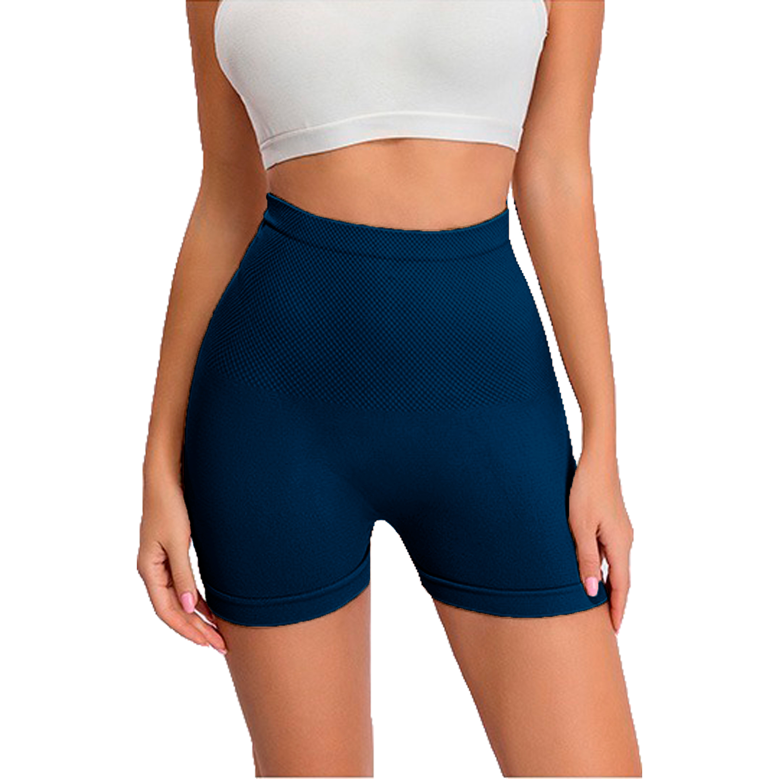 Short Licra Azul Marino Cintura Alta, Unitalla Deportivo, Mujer Dama, Atlético, Boxer, Pantalones Cortos, Entrenamiento, Uso Diario