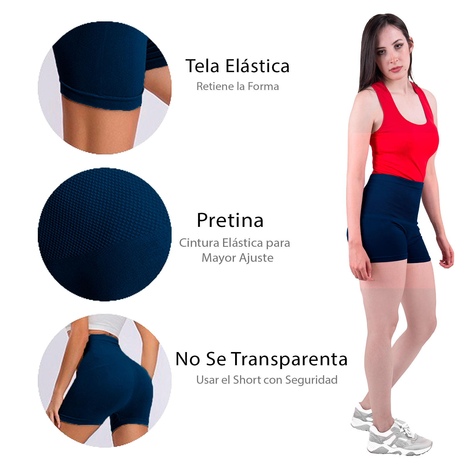 Short Licra Azul Marino Cintura Alta, Unitalla Deportivo, Mujer Dama, Atlético, Boxer, Pantalones Cortos, Entrenamiento, Uso Diario