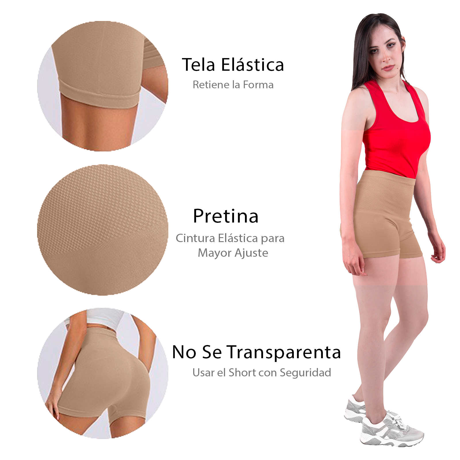 Short Licra Mujer, Beige, Cintura Alta, Unitalla, Deportivo, Dama, Atlético, Boxer, Entrenamiento, Pantalones Cortos, Biker.