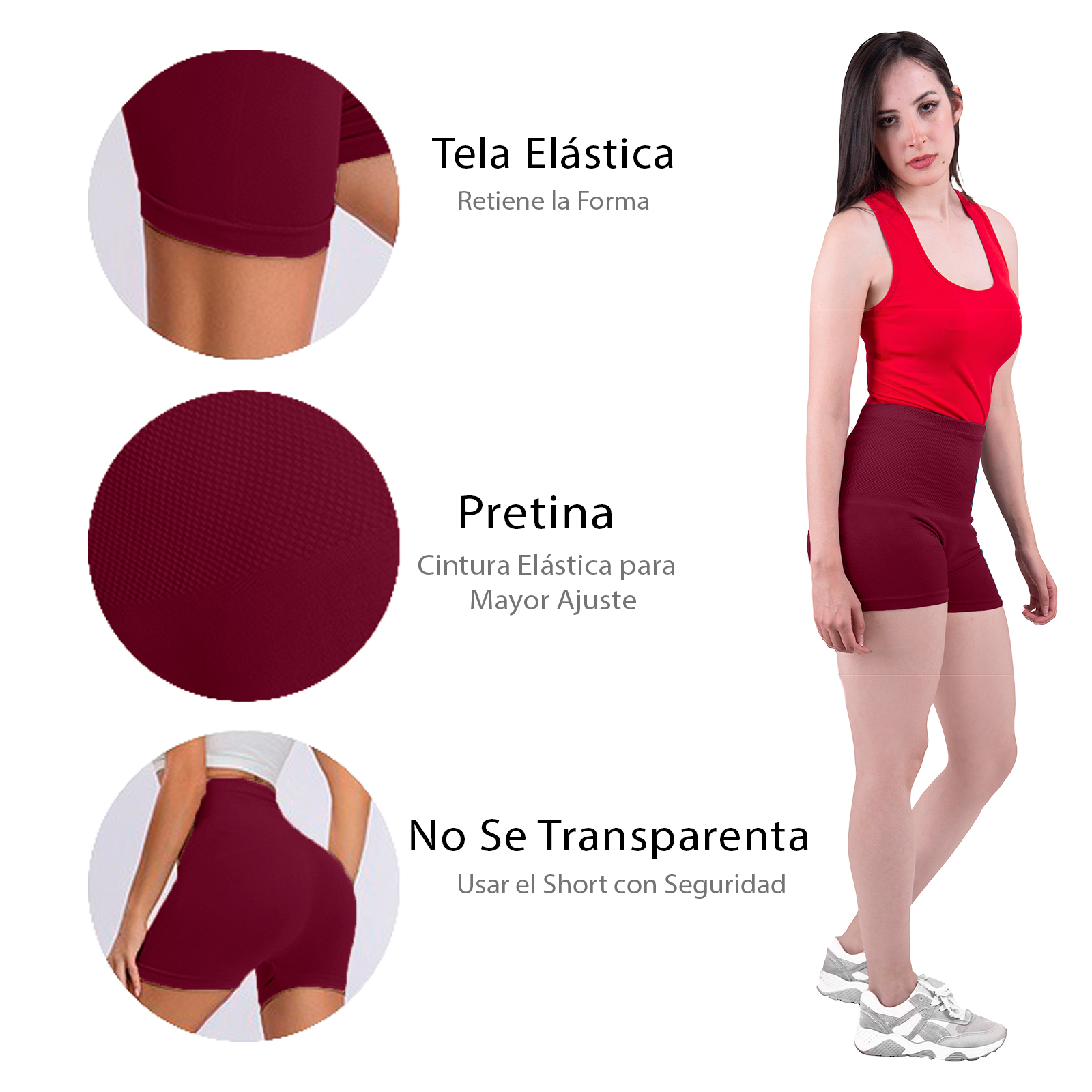 Short Licra Vino Cintura Alta, Unitalla Deportivo, Mujer Dama, Atlético, Boxer, Pantalones Cortos, Entrenamiento, Uso Diario