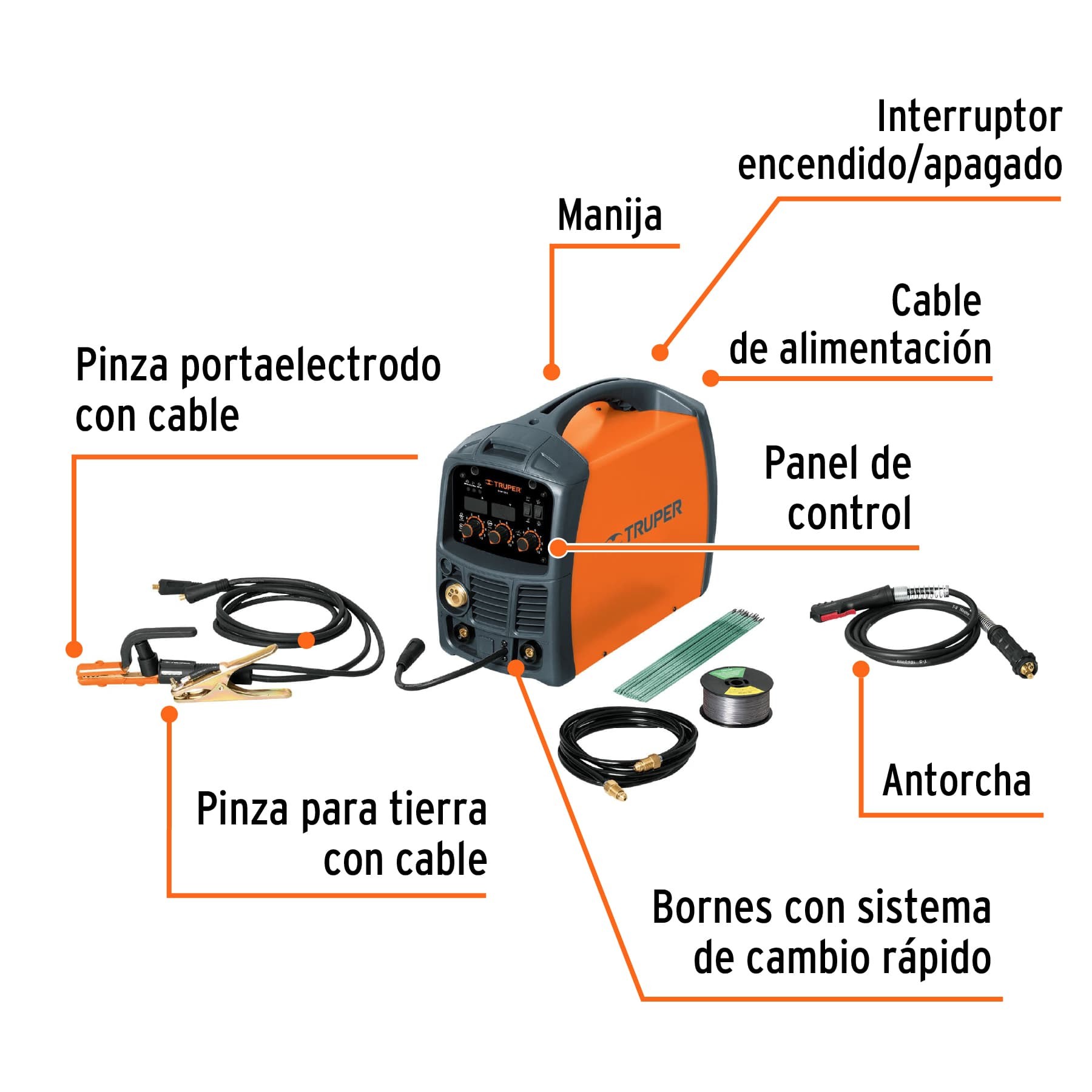 SOLDADORA PARA MICROALAMBRE Y ELECTRODO, 130 A, TRUPER 13191