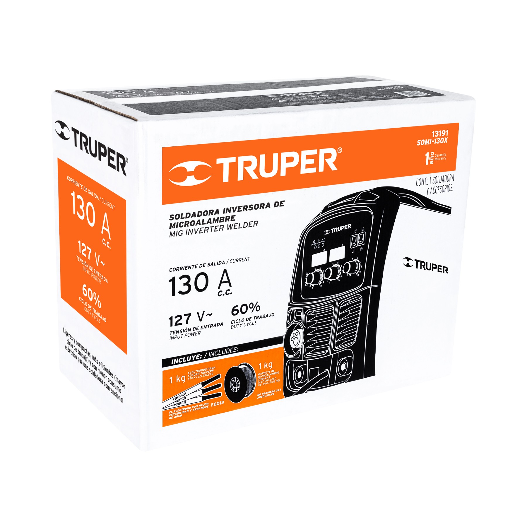 SOLDADORA PARA MICROALAMBRE Y ELECTRODO, 130 A, TRUPER 13191