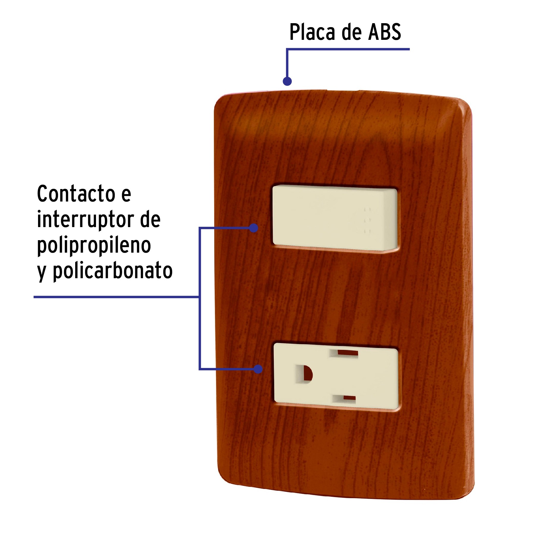 PLACA ARMADA CONTACTO E INTERRUPTOR, MADERA, LÍNEA ITALIANA VOLTECK 49935