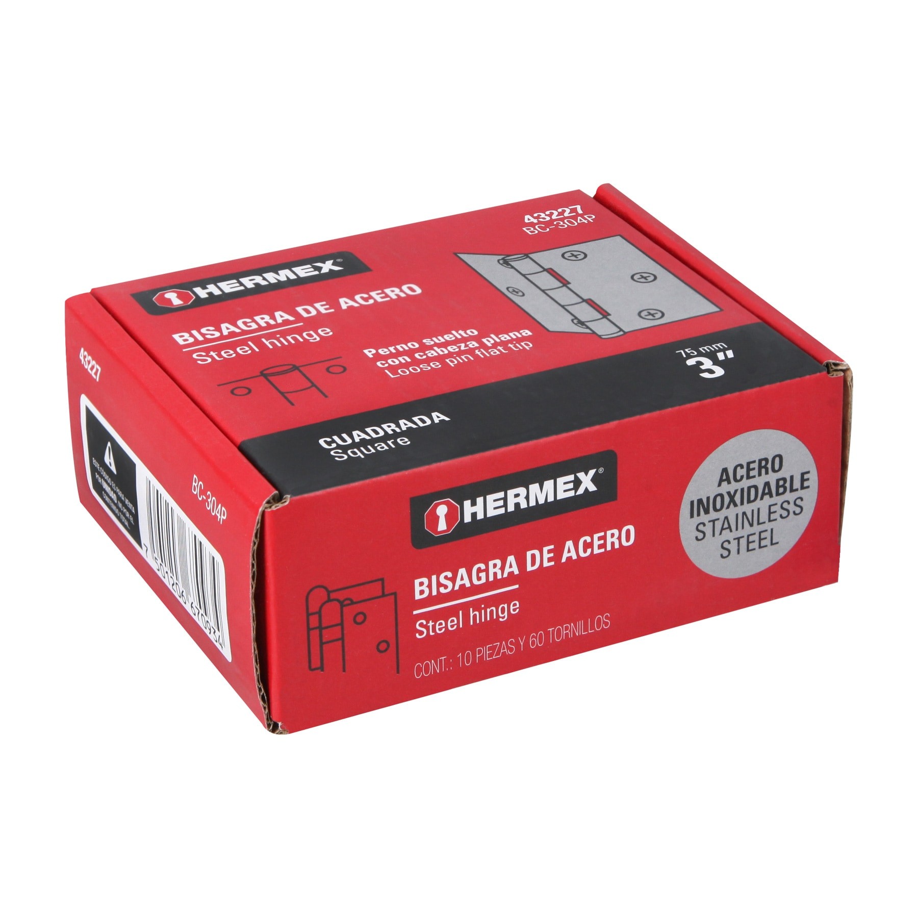 BISAGRA CUADRADA 3" ACERO INOXIDABLE, PLANA, HERMEX 43227