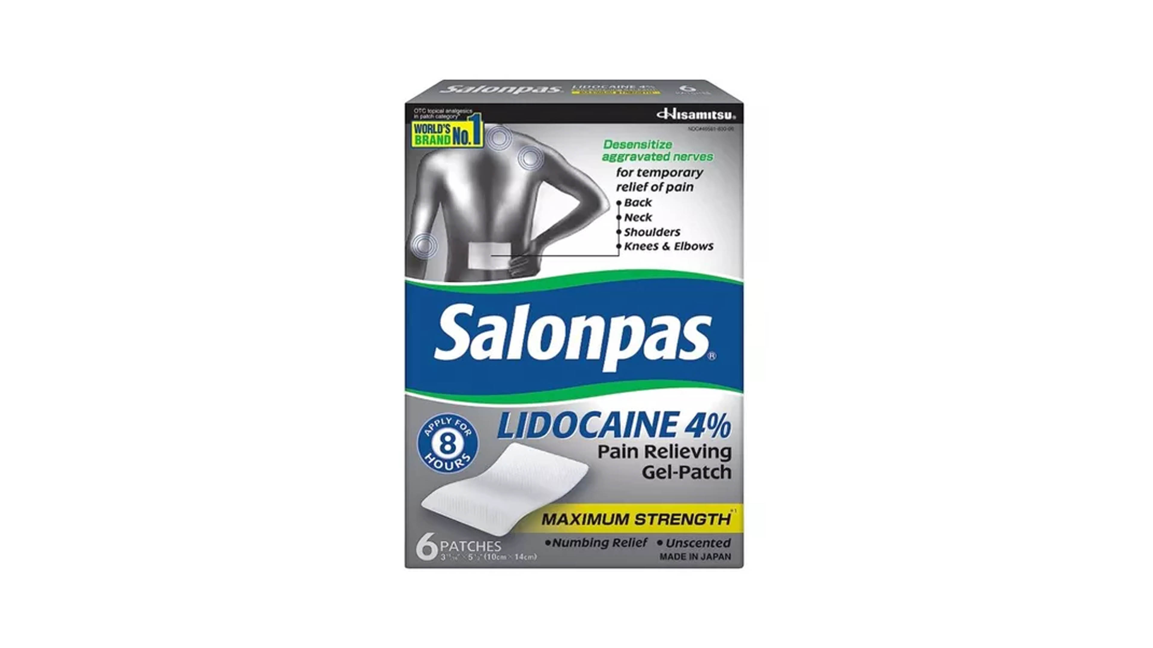 Parches de Lidocaina 4% Salonpas Alivia Dolor Espalda 6pz