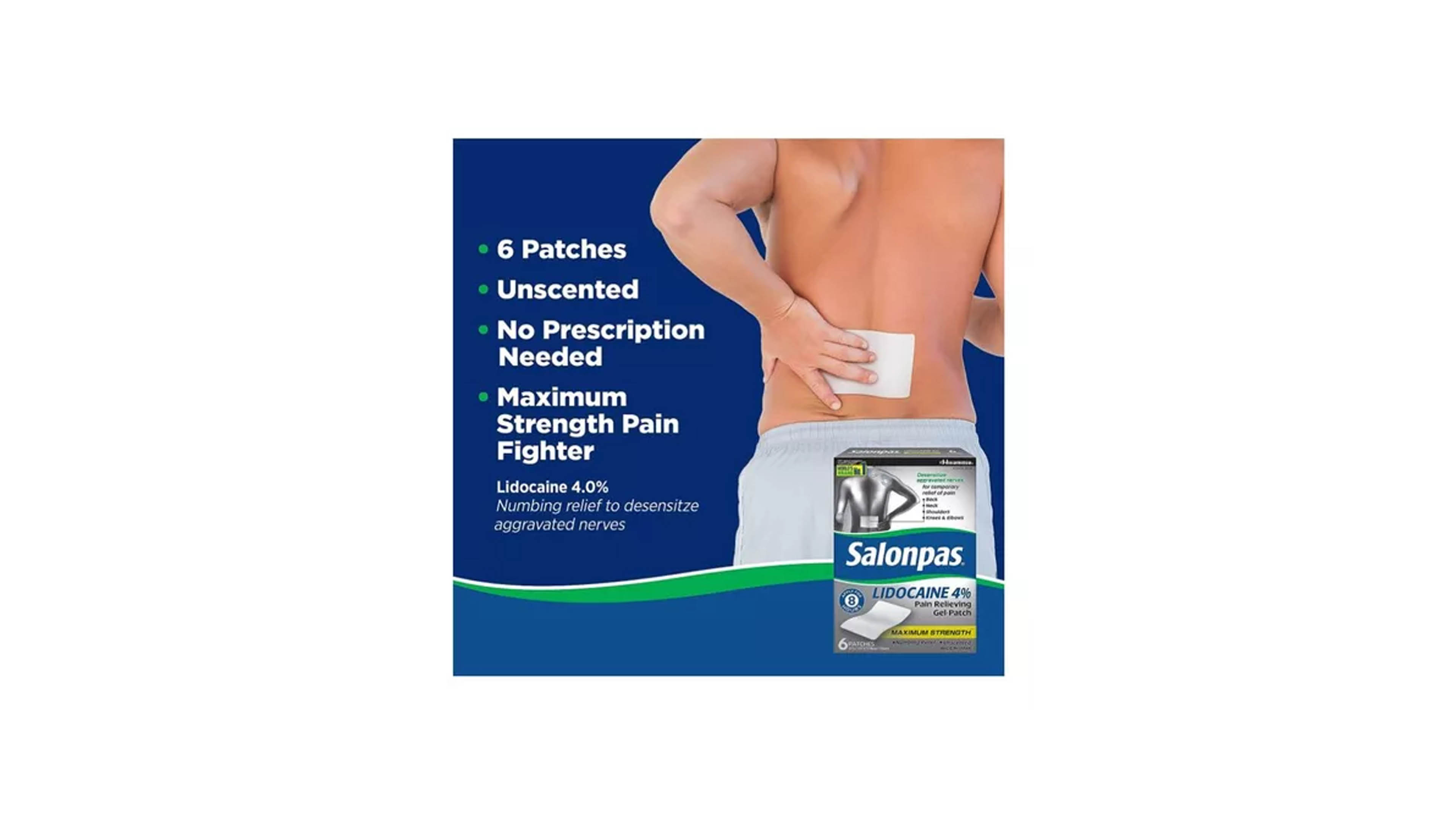 Parches de Lidocaina 4% Salonpas Alivia Dolor Espalda 6pz