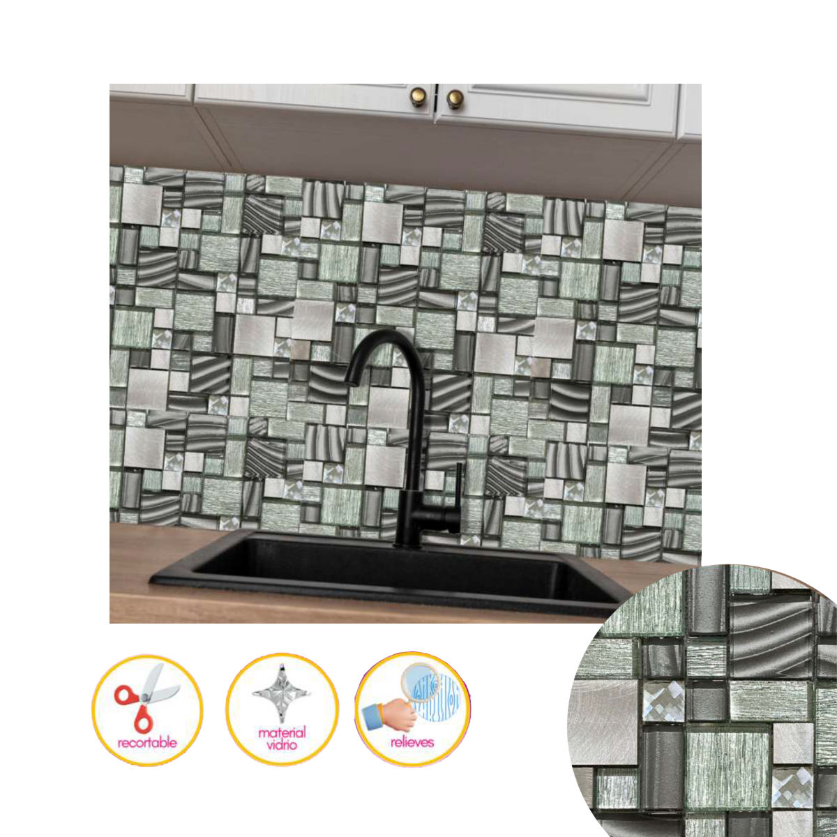 Malla / cenefa / Mosaico decorativa 100% cristal mod. LUCENA 30X30cm