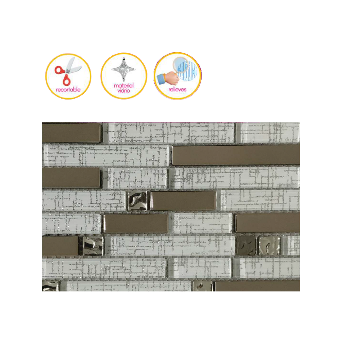 Malla / cenefa / Mosaico decorativa 100% cristal mod. ITALIA DETALLES cromados