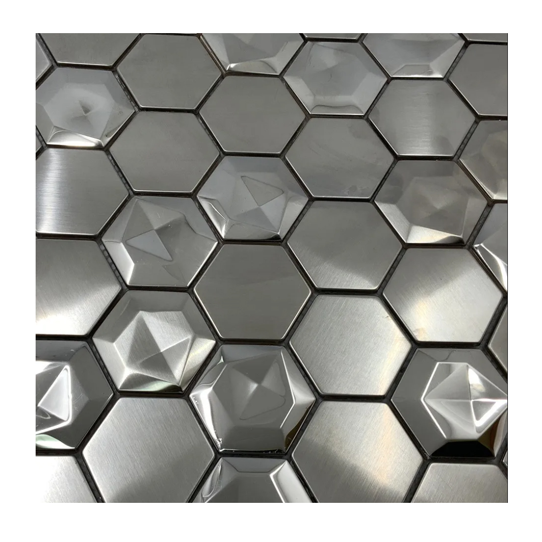Malla / cenefa / Mosaico decorativa DISEÑO GEOMETRICO, ACERO INOXIDABLE mod. ZEUZ DETALLES cromados 30X30CM