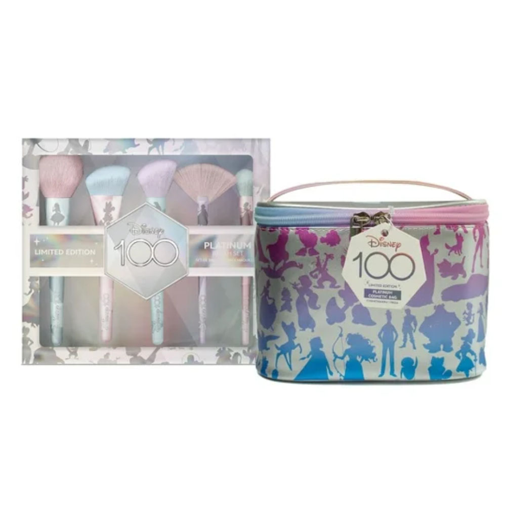 Set Brochas Disney Con Cosmetiquera Platino 100 Aniversario