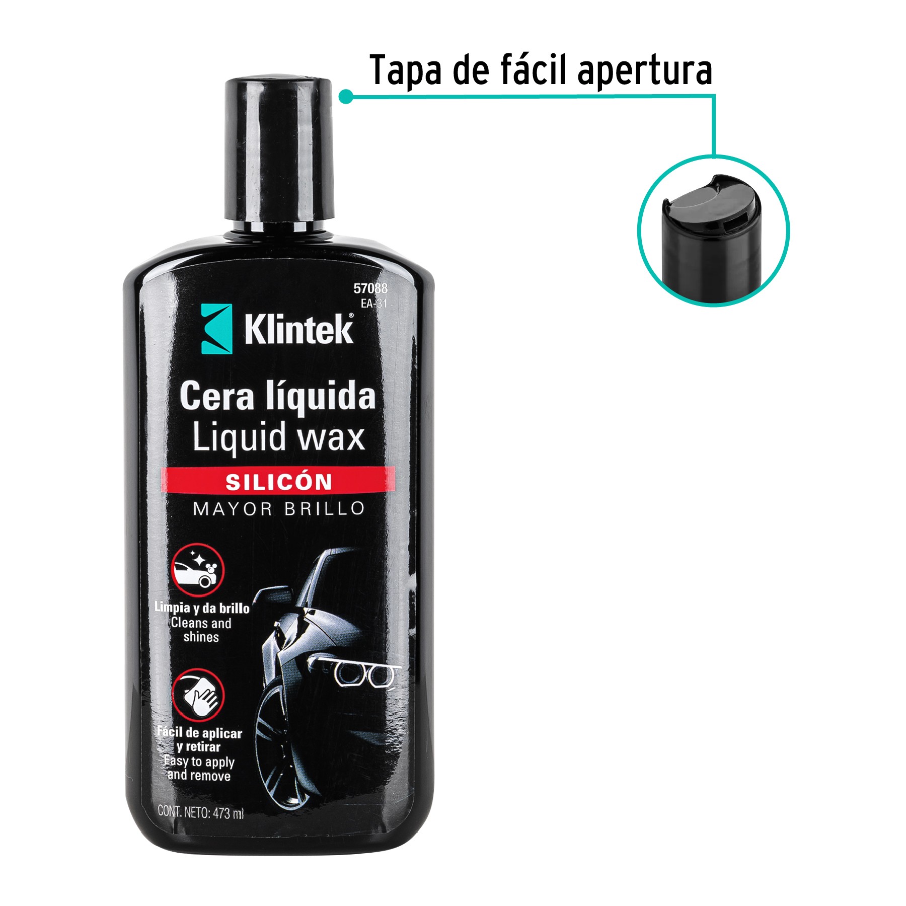 CERA LÍQUIDA DE SILICÓN PARA AUTO, 473 ML, KLINTEK 57088