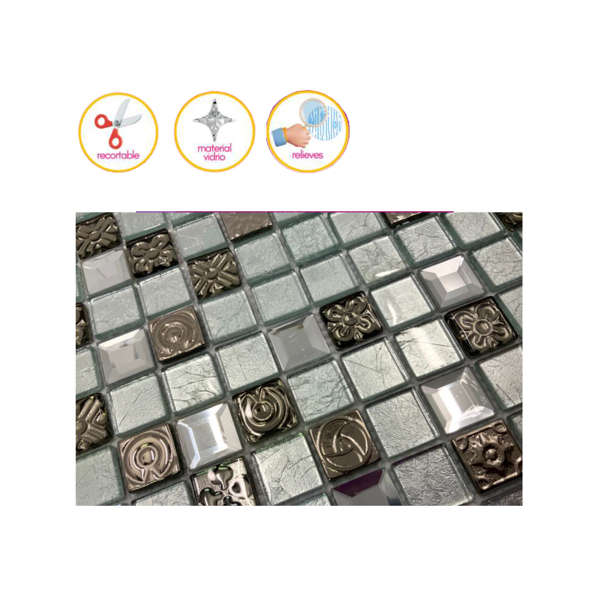 Malla / cenefa / Mosaico decorativa 100% cristal mod. GLACIAR 30X30cm