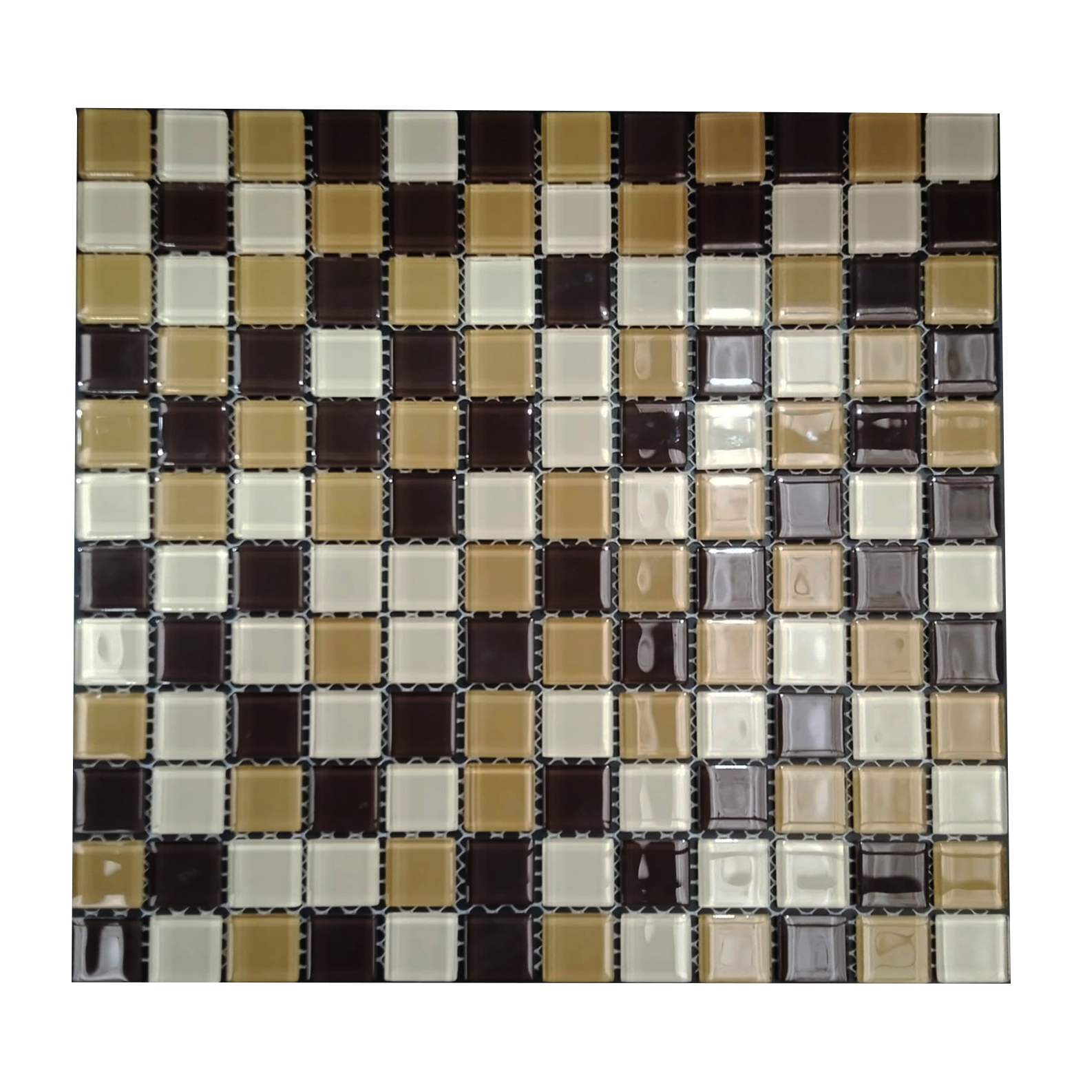 Malla / cenefa / Mosaico decorativa 100% cristal tonos café y amarillo 30x30cm mod. Oviedo