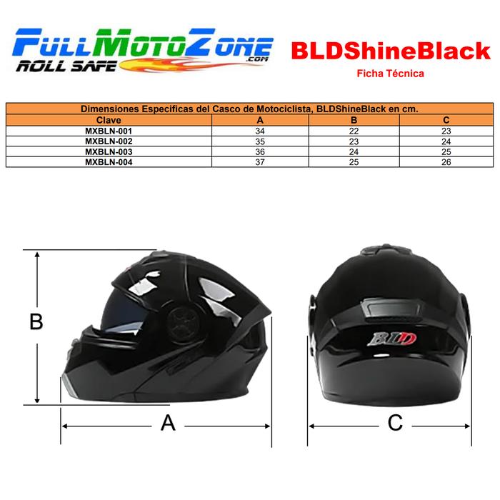 Casco Diseño Cómodo MXBLN-001-1 1Pza Negro DOT Talla S Abatible Casco Motociclista BLDShineBlack