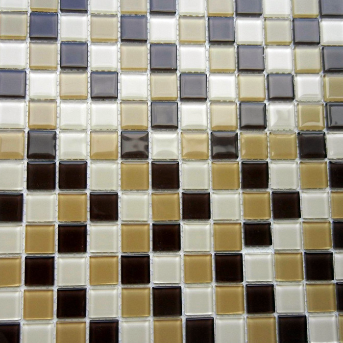 Malla / cenefa / Mosaico decorativa 100% cristal tonos café y amarillo 30x30cm mod. Oviedo