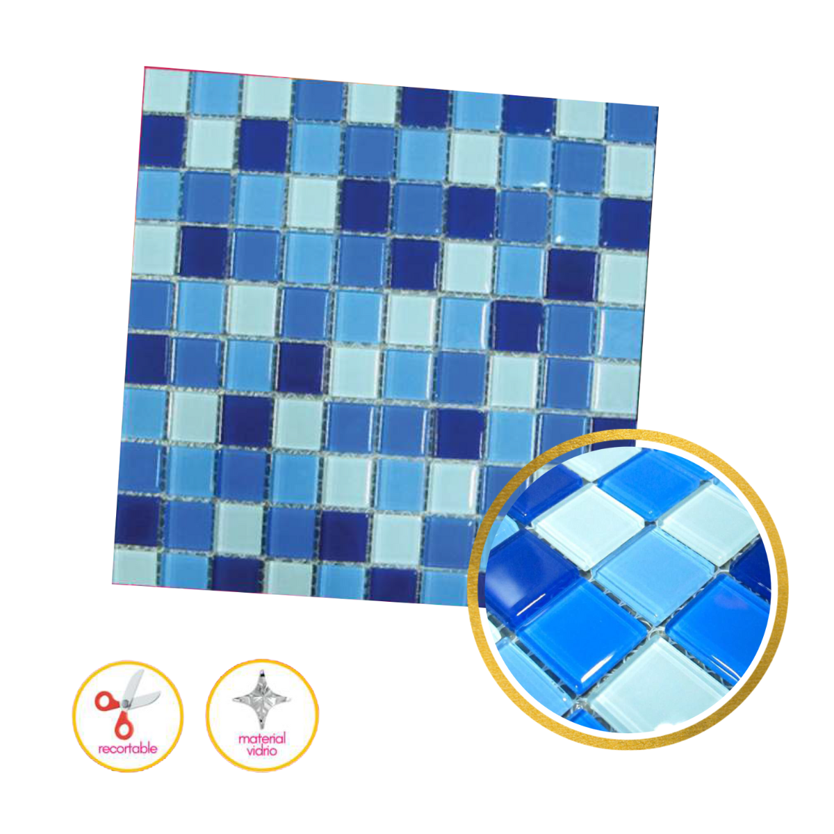 Malla / cenefa / Mosaico decorativa 100% cristal Azul 30x30cm mod. Aqua
