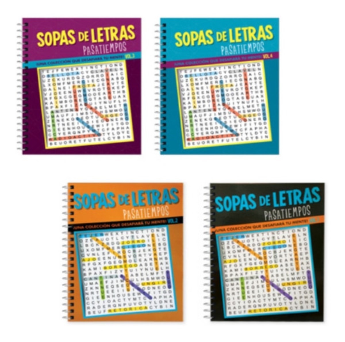 Set De 4 Sopas De Letras Pasatiempos, Multicolor