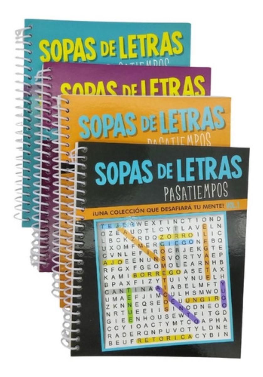 Set De 4 Sopas De Letras Pasatiempos, Multicolor