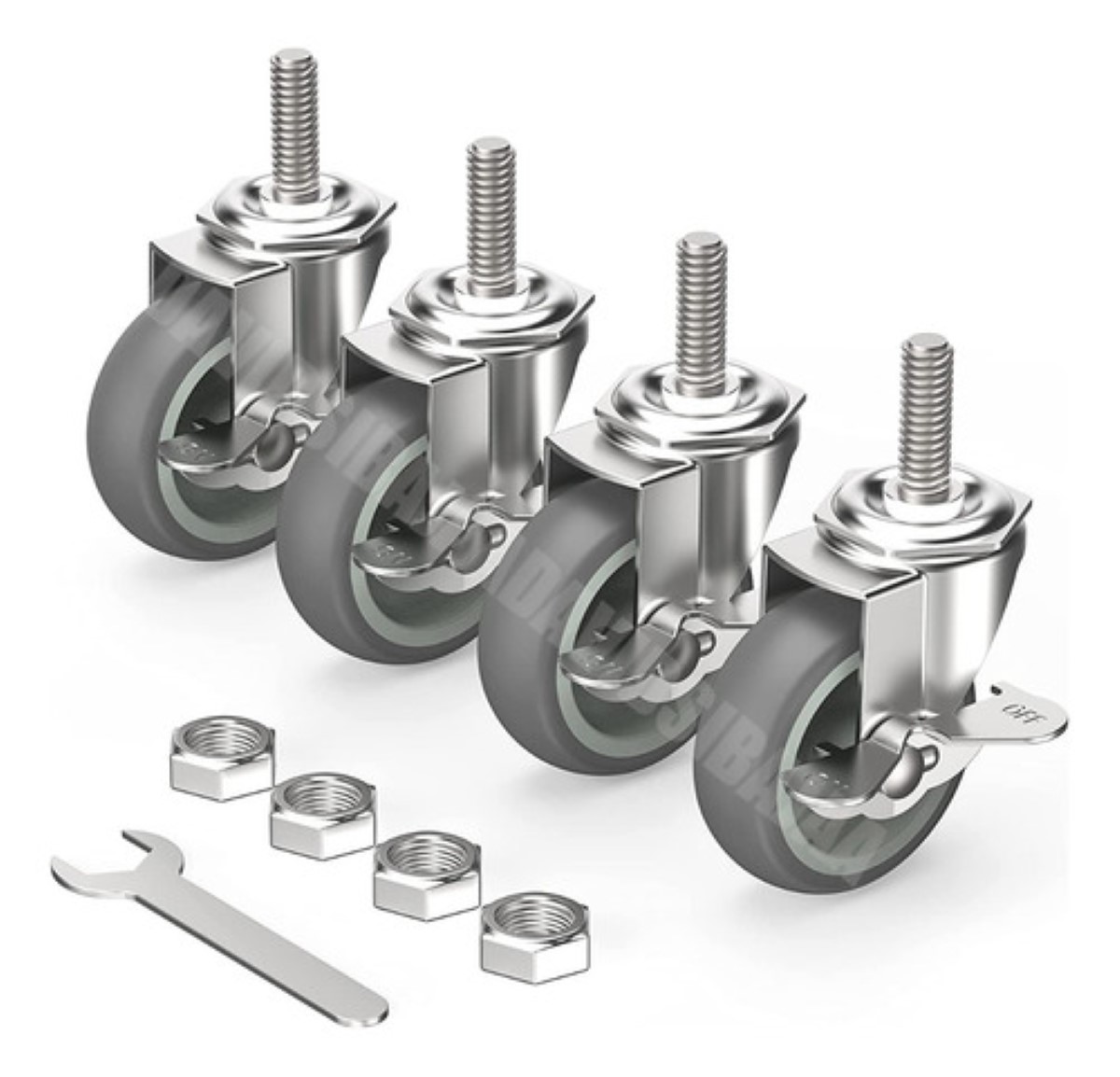 3/8 3 Pulgad Caucho Con Freno Giratoria Ruedas Rodaja 4pcs GRIS 