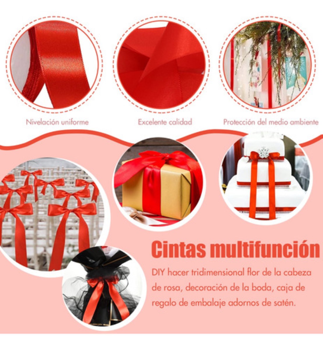 2 Rollos Popotillo Listón Barrotado 3.8 Cm. 45 Metros. rojo