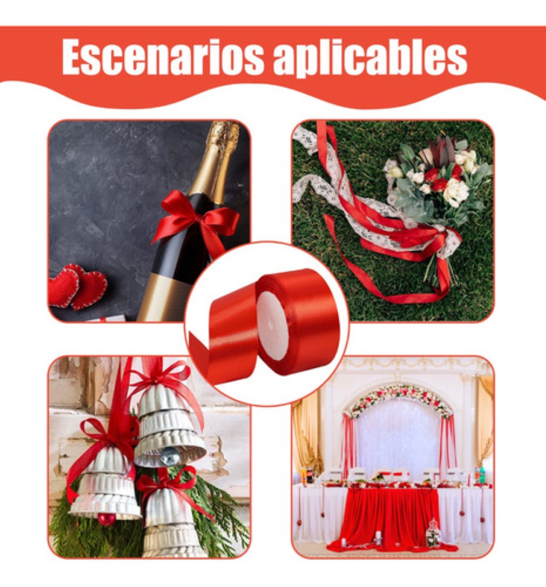 2 Rollos Popotillo Listón Barrotado 3.8 Cm. 45 Metros. rojo