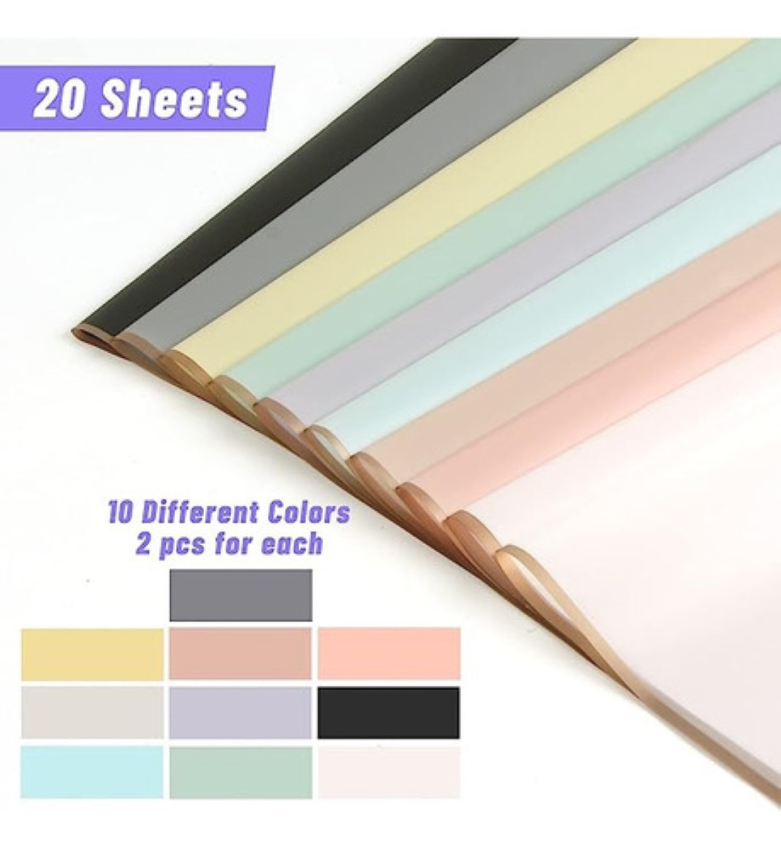 20 Hojas Papel Coreano Para Ramos Bouquet Floral Traslúcido 01Polvo