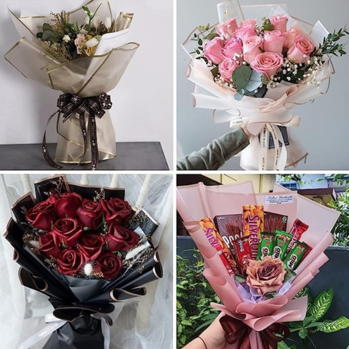 20 Hojas Papel Coreano Para Ramos Bouquet Floral Traslúcido 001Verde