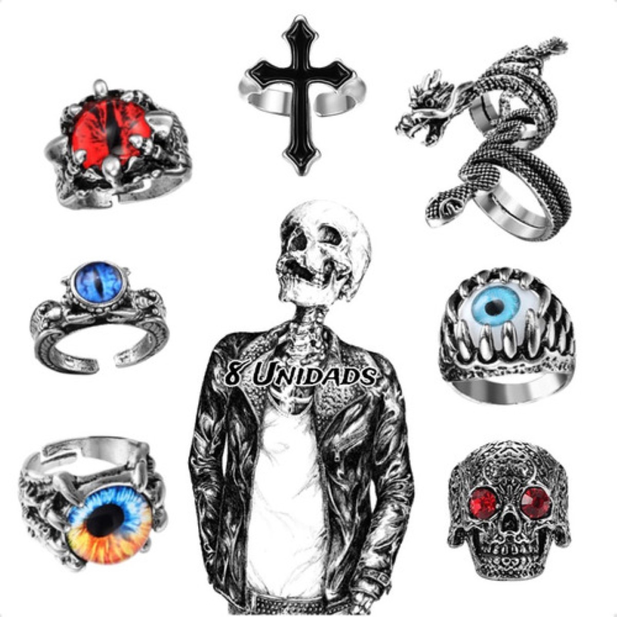 Joyería Anillo Ajustable Gótica Punk Unisexo Diseño Original Plata