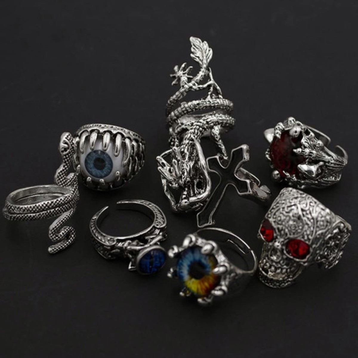 Joyería Anillo Ajustable Gótica Punk Unisexo Diseño Original Plata 