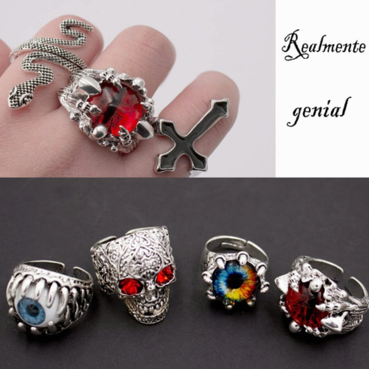 Joyería Anillo Ajustable Gótica Punk Unisexo Diseño Original Plata 