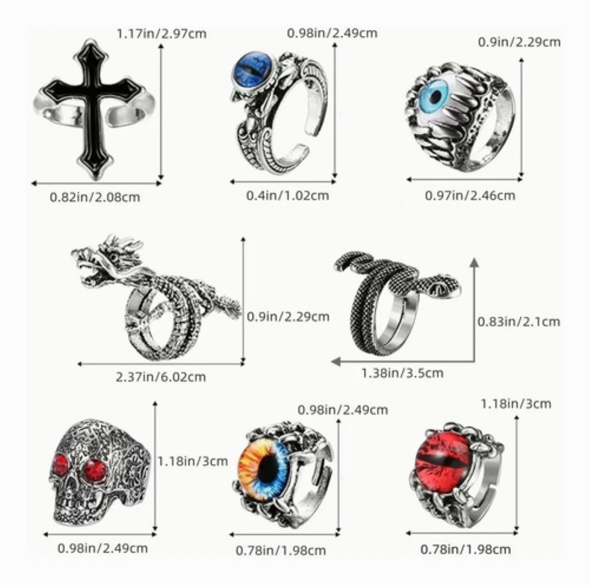 Joyería Anillo Ajustable Gótica Punk Unisexo Diseño Original Plata 